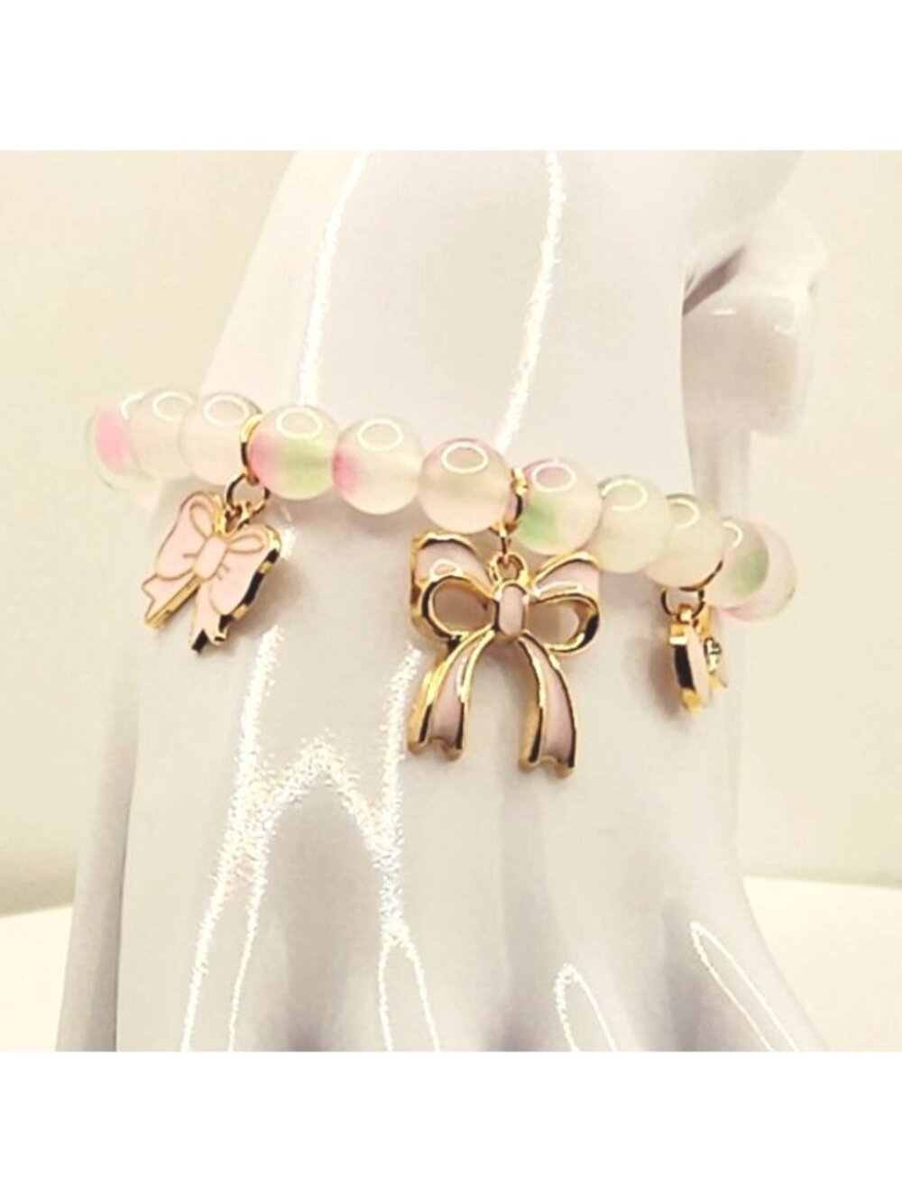 Bow Charm Bracelet, Coquette Bracelet, Pink Bow Jewelry, Feminine Beaded